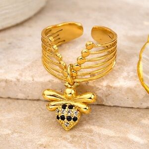 Gold Bee Adjustable Ring Stainless Steel 🐝